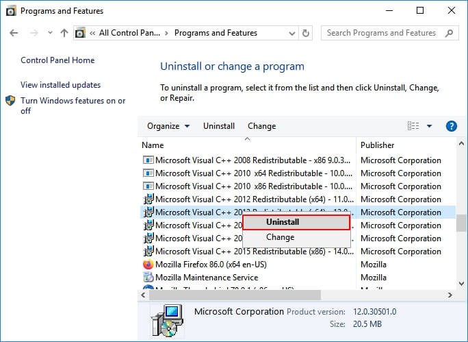 Reinstallare librerie di Runtime