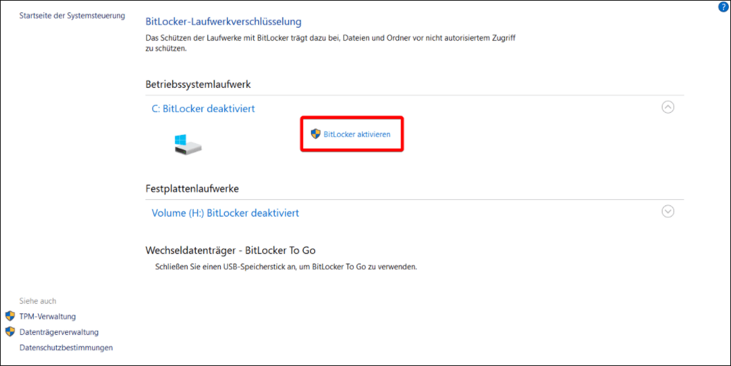 Bitlocker aktivieren