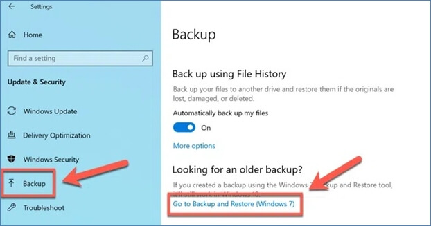 Go to Backup and Restore wählen