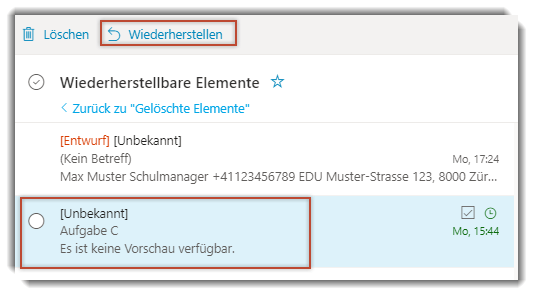 Gelöschte E-Mails aus Wiederherstellbare Elemente wiederherstellen