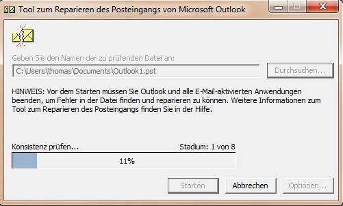Beschädigte PST-Datei mit SCANPST reparieren