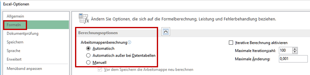 Excel Berechnungsoption festlegen