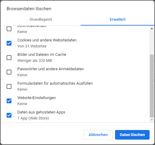 Browser Daten löschen