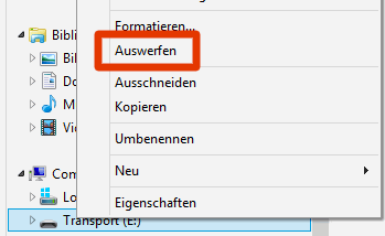 Externes Speichergerät auswerfen