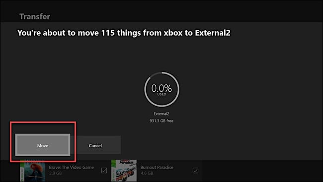 Verschieben Sie Xbox-Spiele auf ein anderes Laufwerk