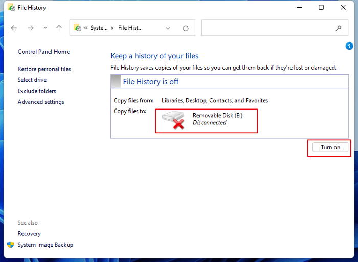 Aktivieren des Dateiverlaufs in Windows 11
