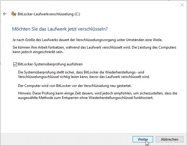 BitLocker-Systemüberprüfung ausführen