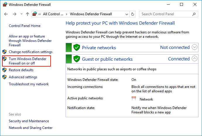 Apri il firewall di Windows.