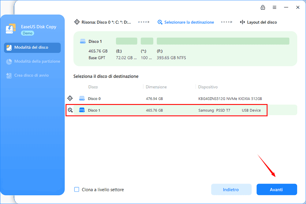 seleziona l'ssd
