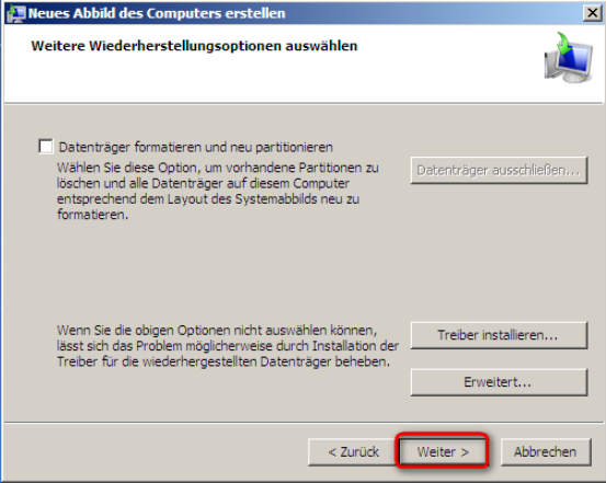 weitere Wiederherstellungsoptionen wählen