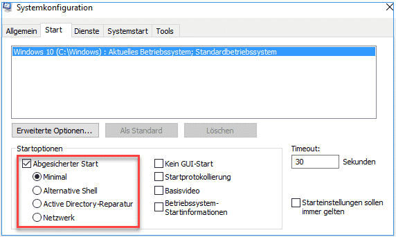in abgesicherten Modus starten