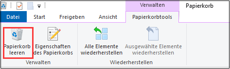 Papierkorb unter Windows 10 in der Verwaltung leeren