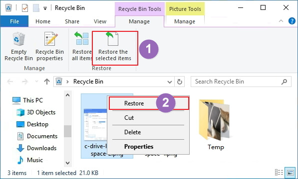 Wiederherstellen von Festplattendaten aus dem Papierkorb in Windows 10