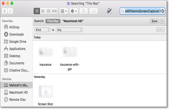 mac finder per la ricerca di elementi o schermate