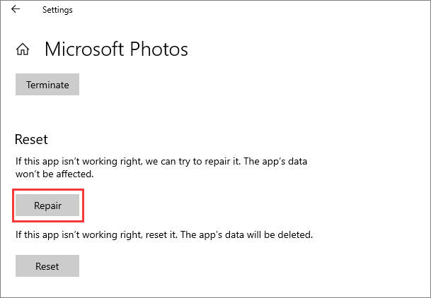 riparare il visualizzatore di foto di Windows