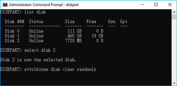 Nur-Lese-USB mit diskpart entfernen