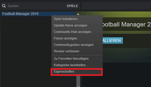 Steam Spiele Eigenschaften