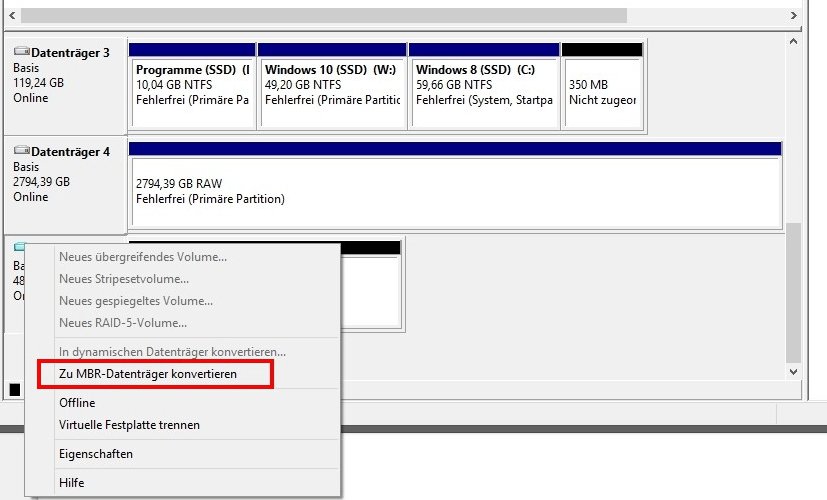 GPT-Partition zum MBR-Datenträger konvertieren