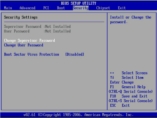 accedere alla menu Security
