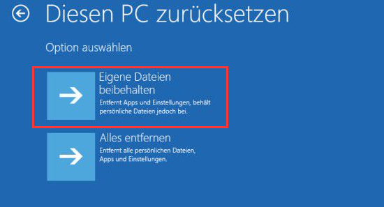PC-Optionen zurücksetzen