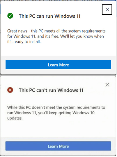 risultati del controllo della compatibilità Windows 11