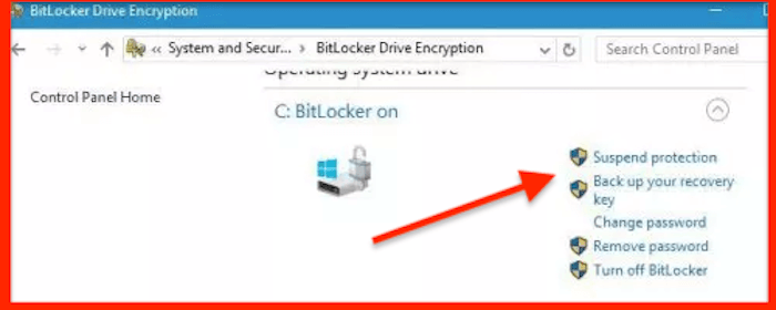 Deaktivieren des Bitlocker-Schutzes durch Aussetzen der Funktion