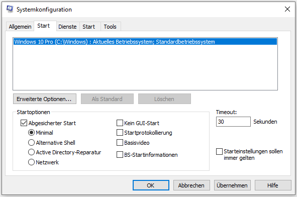 Sauberes Boot verwenden -Systemkonfiguration