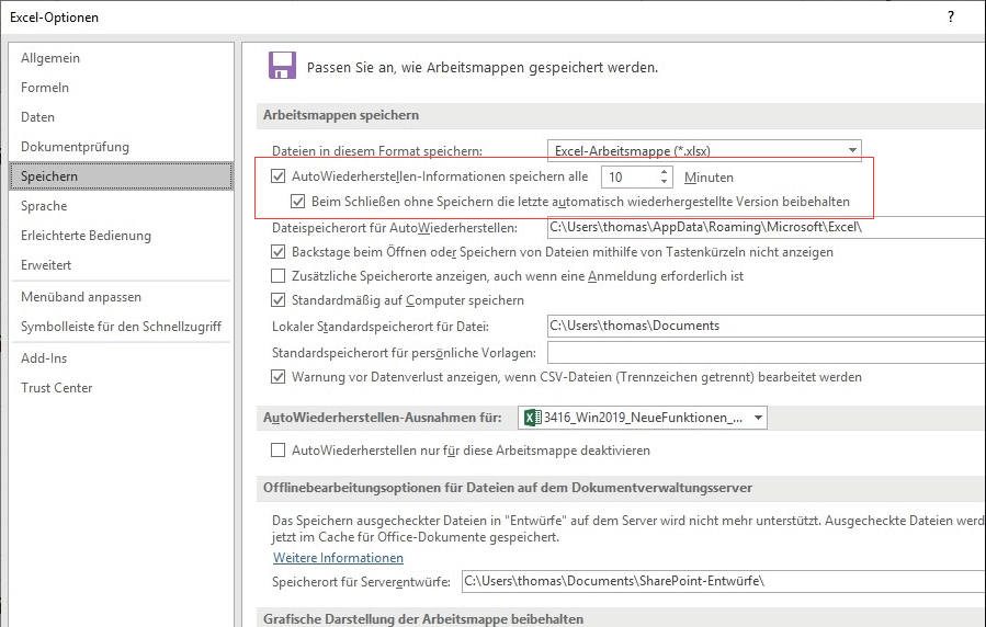 Excel Automatisches Speichern aktivieren