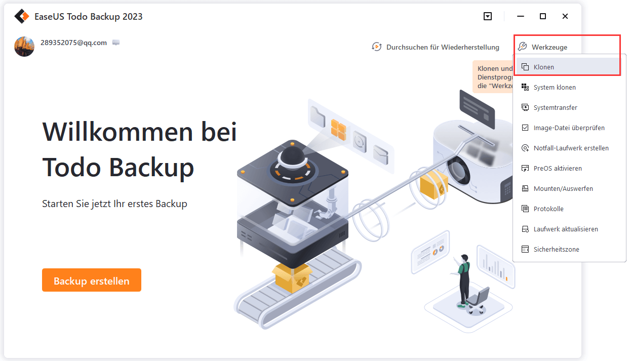 HDD auf SSD klonen - auf die Klon-Funktion klicken
