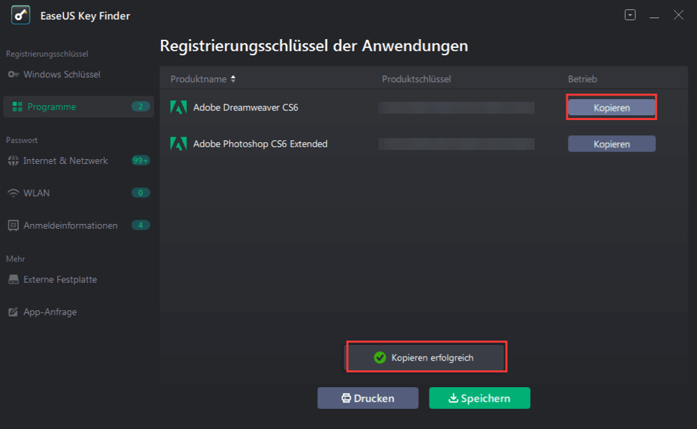 Auf Drucken oder Speichern klicken