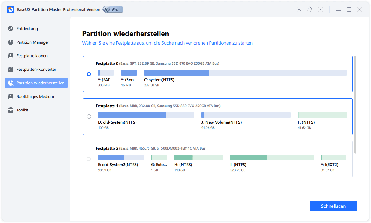 Festplatte auswählen, wo Sie eine Partition verloren haben