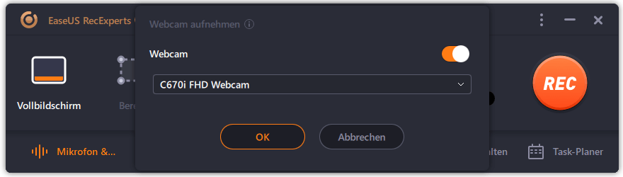 Vollbildmodus und Webcam