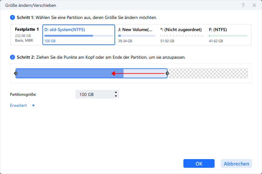 Eine Partition verkleinern