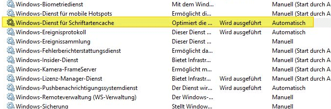 Windows-Dienst für Schriftartencache