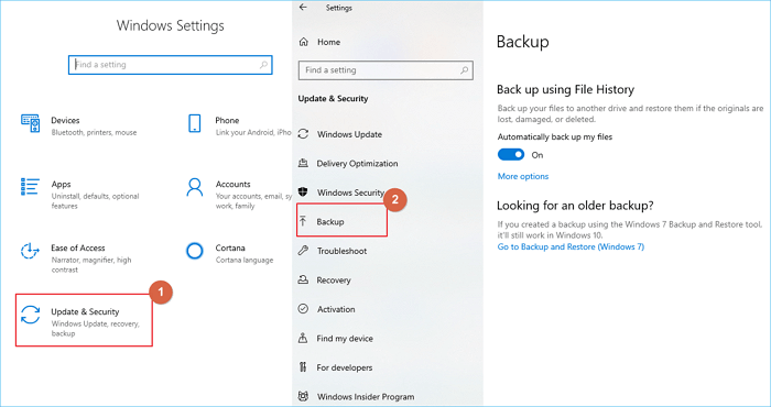 Zugriff auf den Windows 10-Dateiversionsverlauf über die Einstellungen