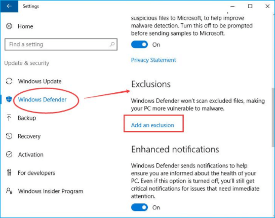Windows Defender hinzufügen